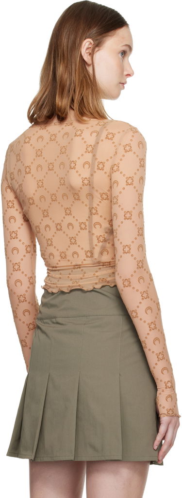 Crop Top Marine Serre Moonogram Mesh Flock Long Sleeve Cropped Top Béžová | WTS012S CJER0005, 2
