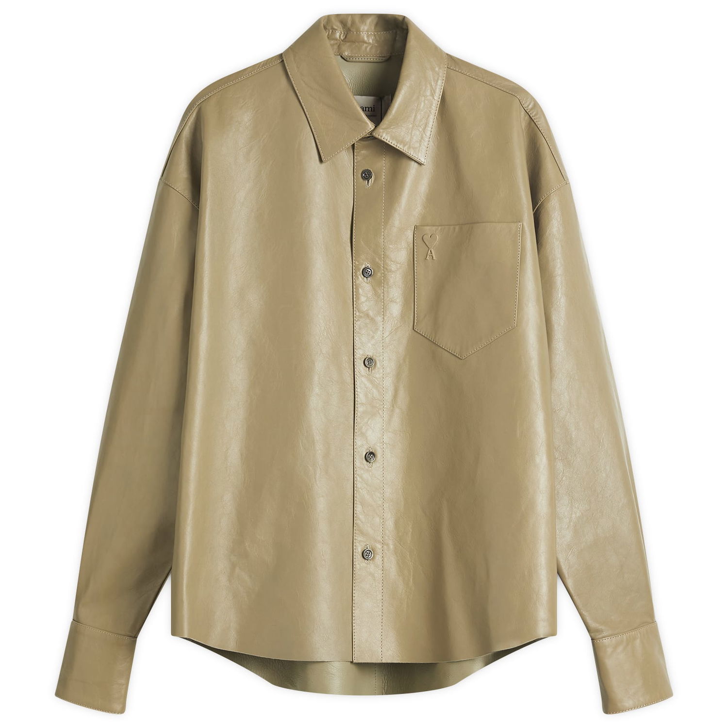 Košeľa AMI AMI Paris Boxy Fit Leather Overshirt, Size Large Béžová | UJK246-LH0051-375, 0
