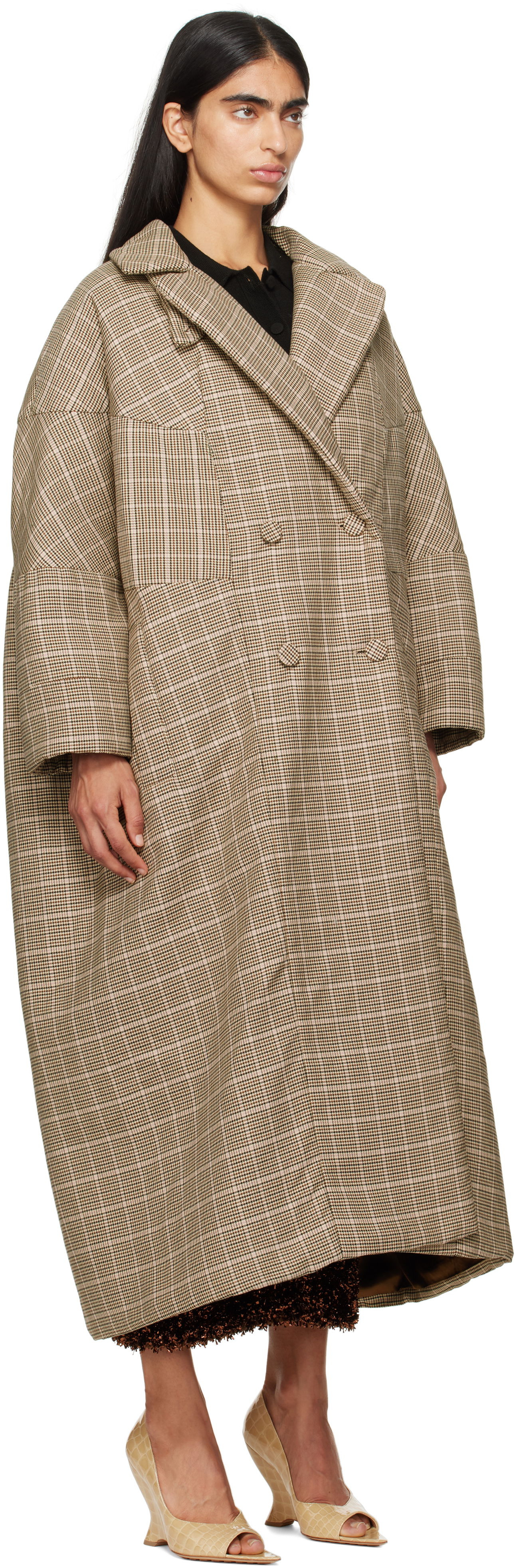 Kabáty Dries Van Noten Dries Van Noten Long Plaid Coat Hnedá | 242-010211-9352, 1