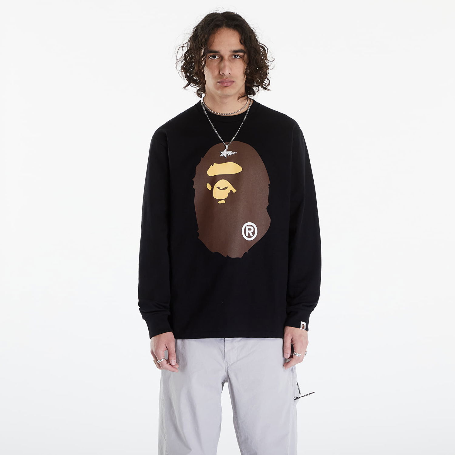 Tričko BAPE A BATHING APE Big Ape Head Long Sleeve Tee Black Čierna | 001LTK301017M BLK, 0