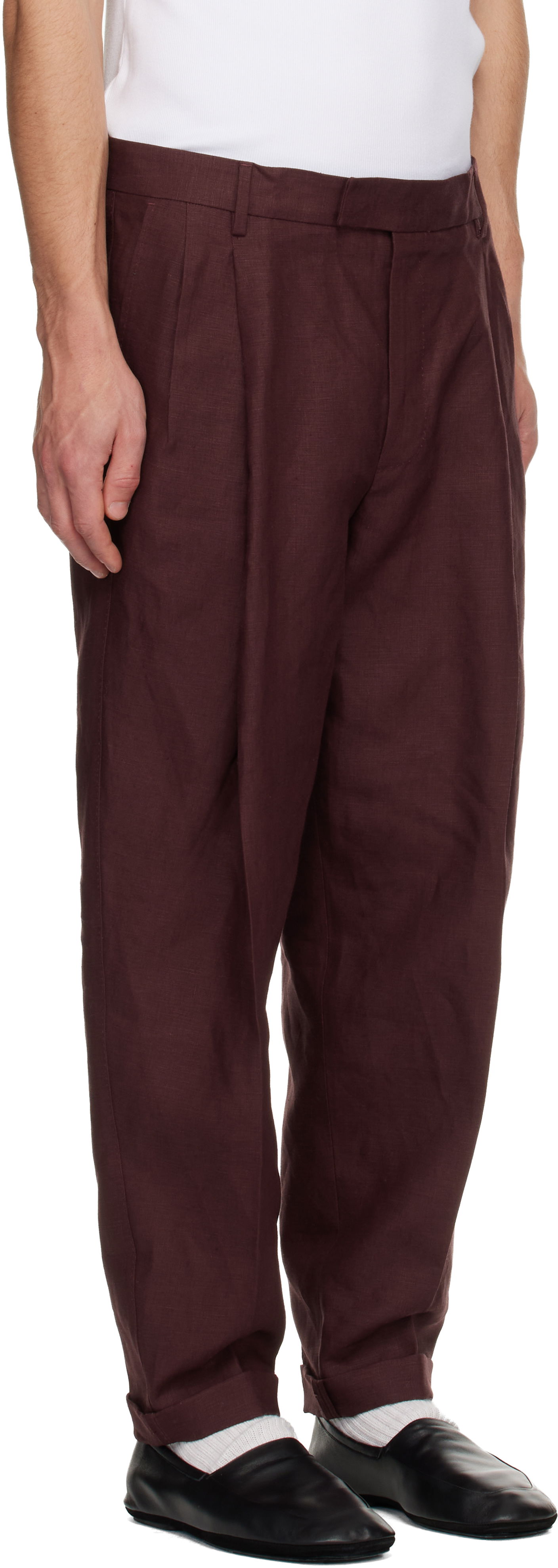 Nohavice Dolce & Gabbana Linen Pleated Trousers Vínová | GP114TFU4MC, 1