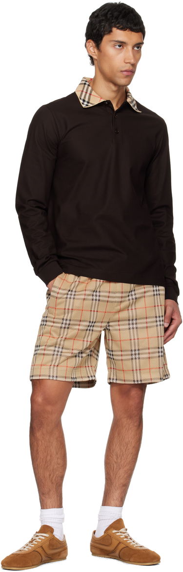 Polo tričko Burberry Burberry Long Sleeve Polo with Check Collar Hnedá | 8116012, 3