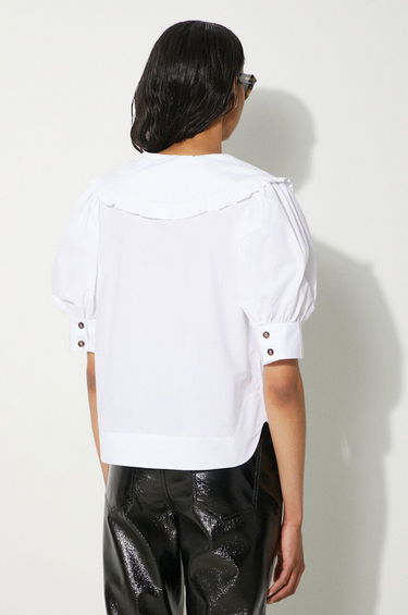 Košeľa GANNI V-Neck Blouse With Collar Biela | F8635, 2