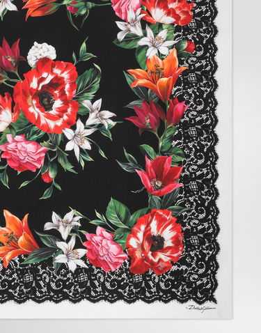 Šál Dolce & Gabbana Dolce & Gabbana 90x90 Silk Twill Floral Print Square Scarf with Lace Border Rôznofarebný | FN090RGDC7AHN5QV, 3