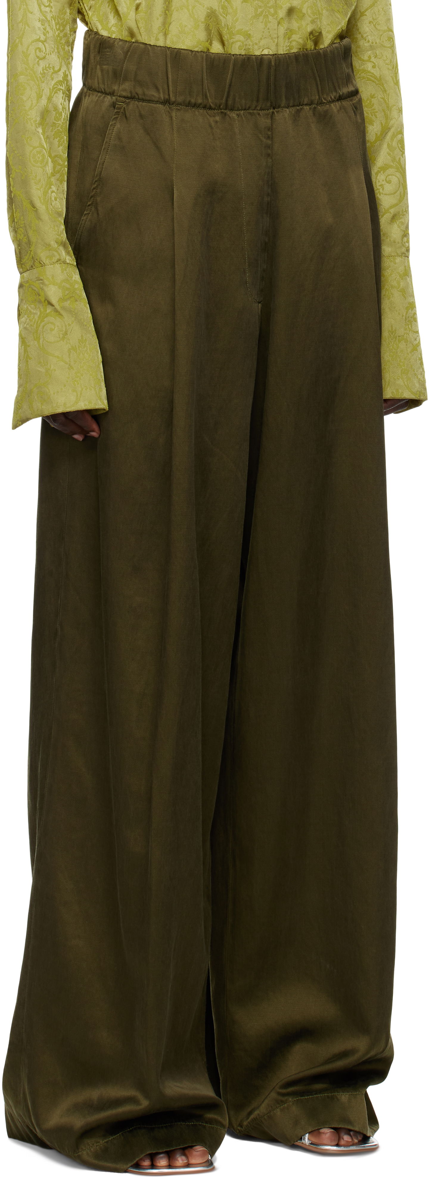 Nohavice Dries Van Noten Dries Van Noten Elasticated Wide-Leg Trousers Zelené | 251-010910-1426, 1