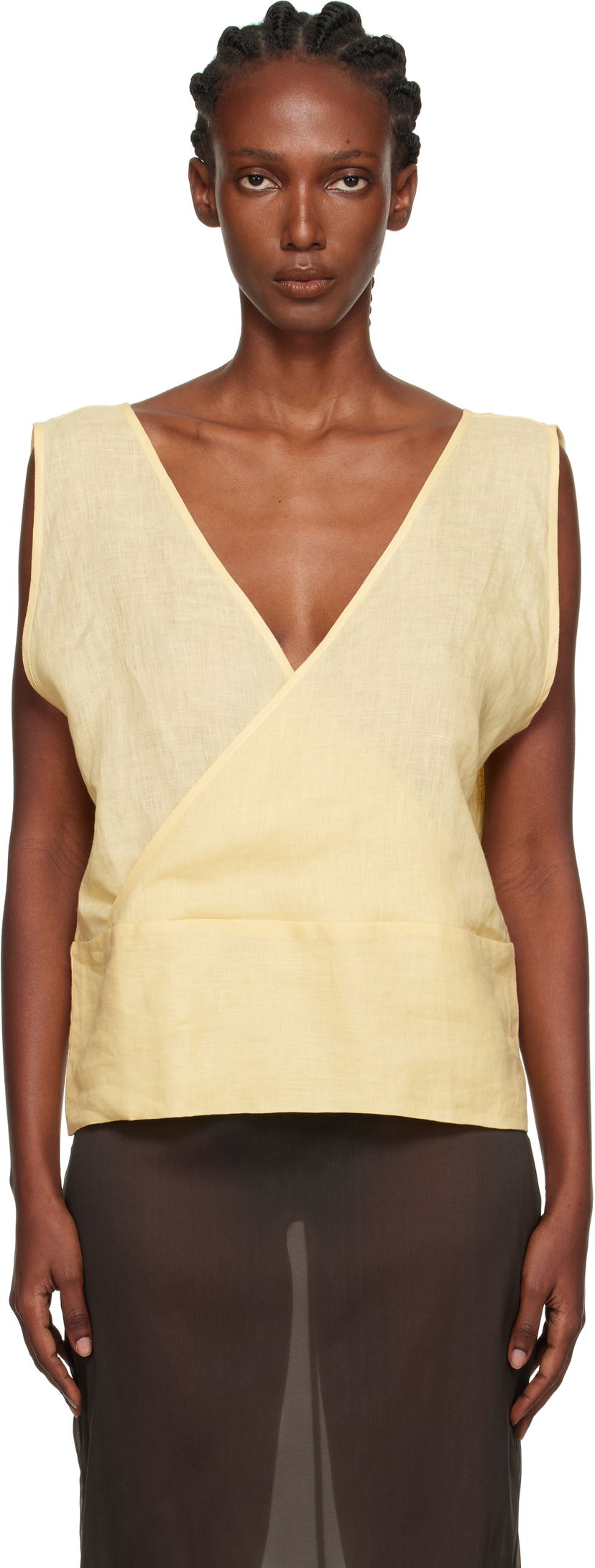 Tielko Baserange Baserange Garlin Wrap Linen Top Žltá | TSGA-FL-AU25