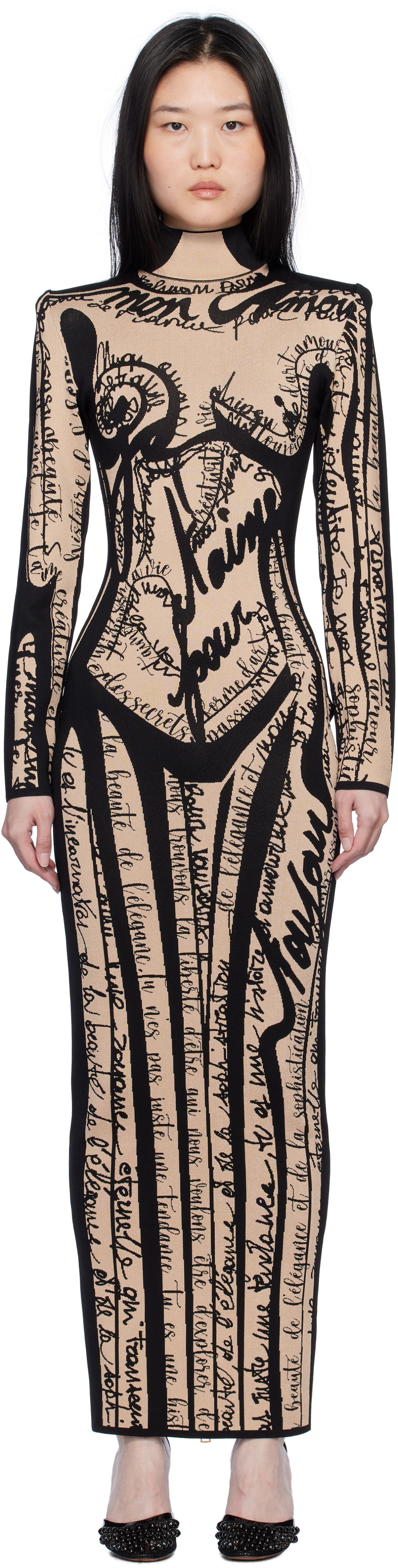 Šaty Balmain Body Motif Knit Maxi Dress Čierna | EF1RR269KH95, 0