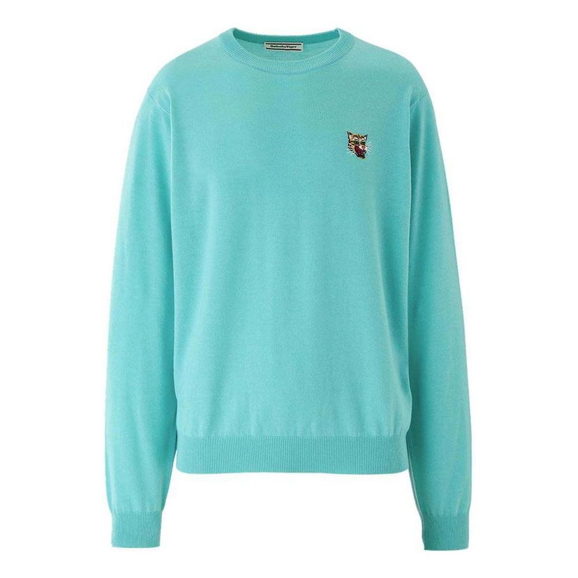 Sveter Onitsuka Tiger Embroidered Tiger Sweatshirt Tyrkysová | 2183B396-300