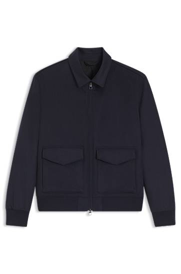 Bomber bunda BOSS BECKHAM x BOSS Zip Jacket with Flap Pockets Wool and Cashmere Navy | 50555817