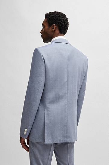 Bunda BOSS Slim-Fit Patterned Wool-Blend Suit Jacket Modrá | 50540712, 1