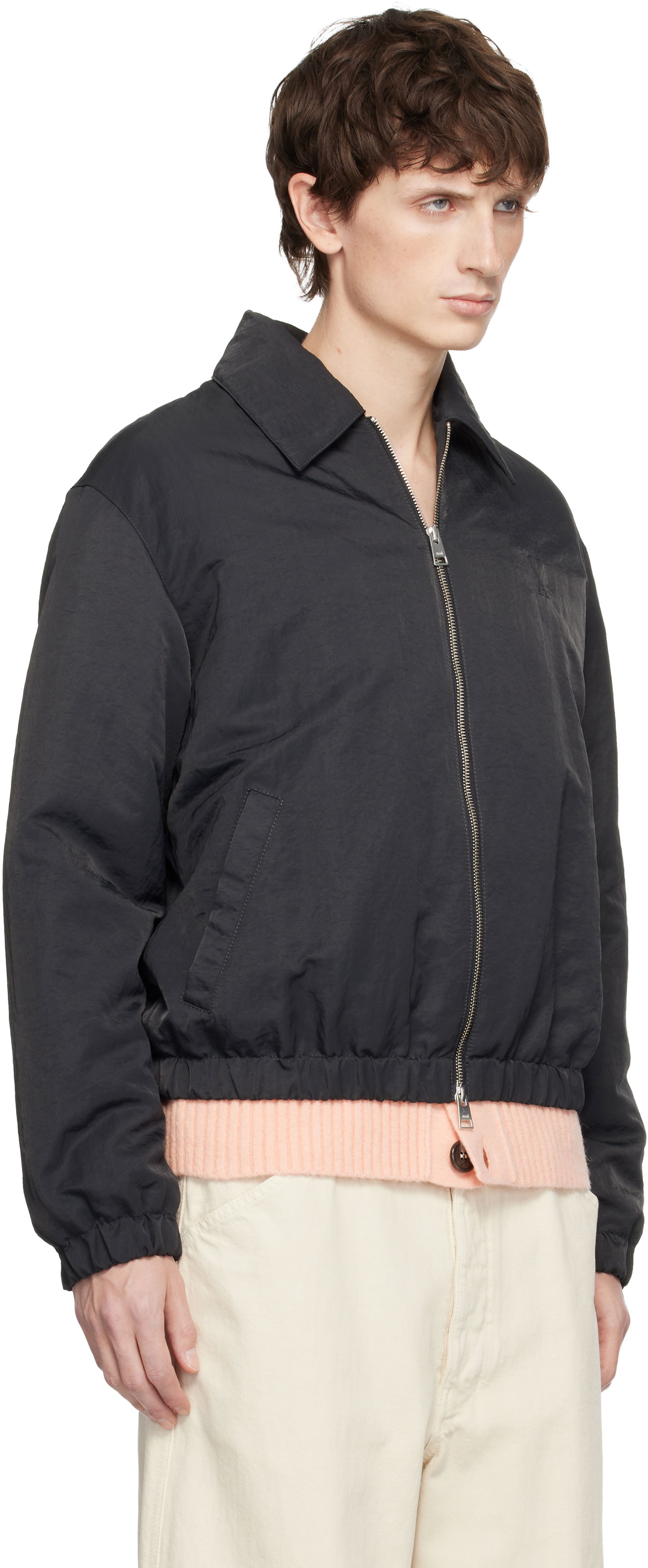 Bomber bunda AMI Collared Zip-Up Jacket Ami de Coeur Čierna | H25HJK831.PA0035, 1