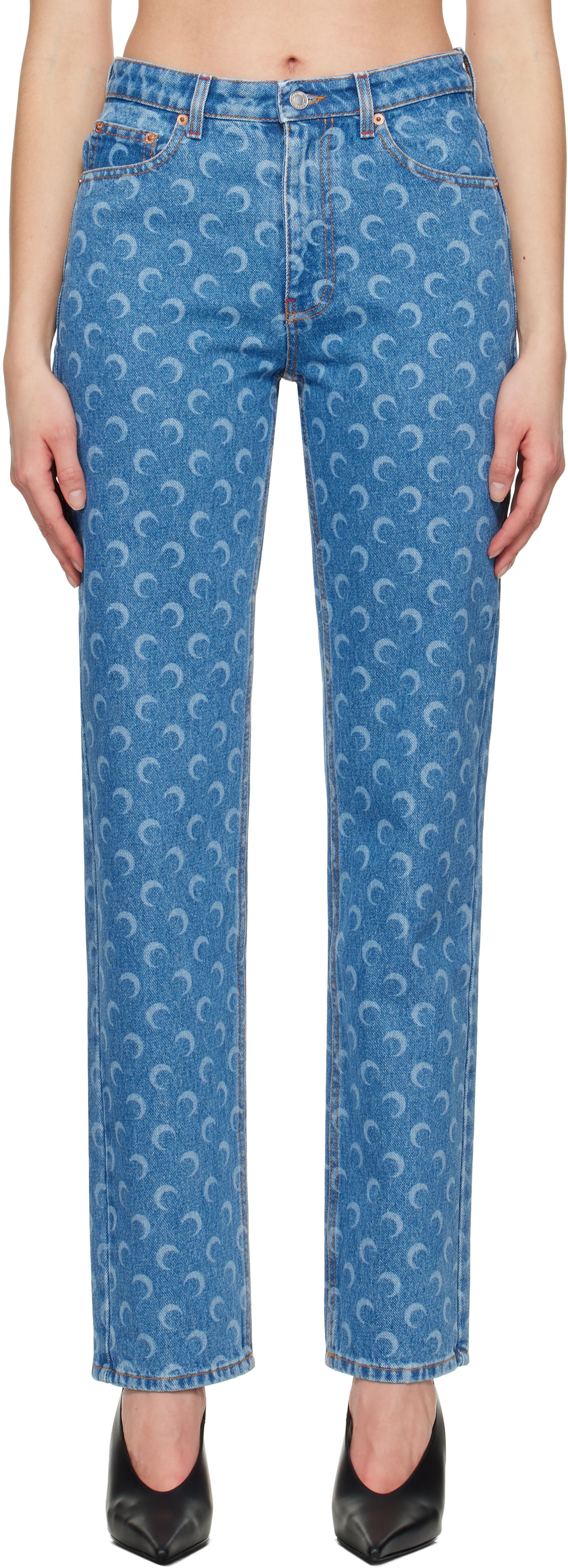 Džínsy Marine Serre Marine Serre Moon Laser Loose Jeans Modrá | WPA128A CDEN0002, 0