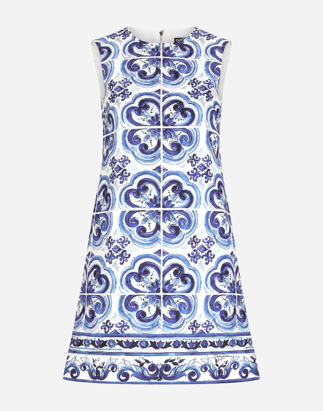 Short Brocade Dress with Majolica Print