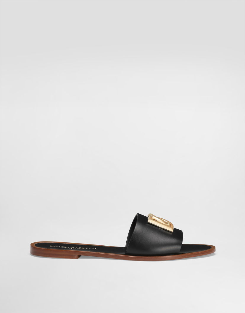 Doplnky Dolce & Gabbana Dolce & Gabbana Calfskin Flat Slides With DG Logo Čierna | CQ0619AW57680999