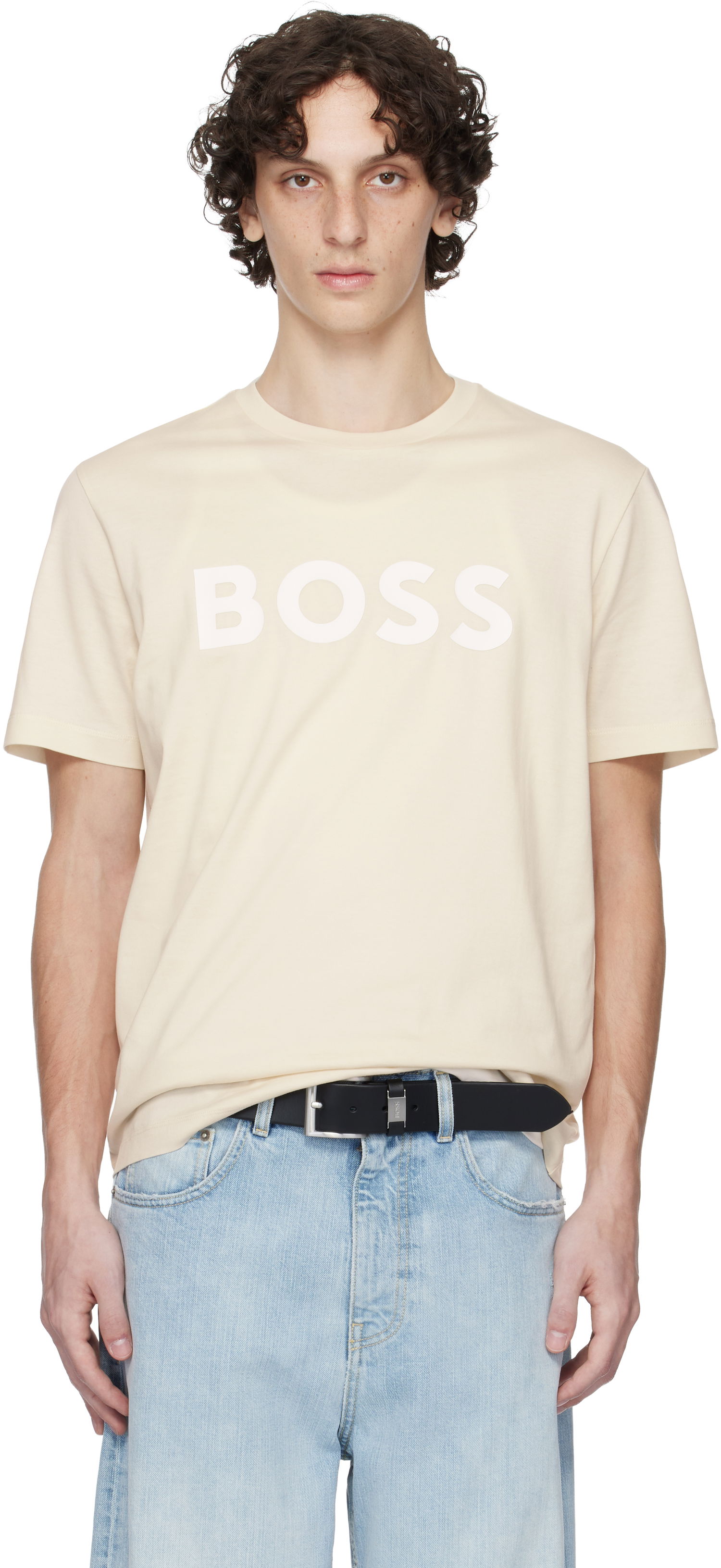 Tričko BOSS BOSS Cotton-Jersey Logo T-Shirt Béžová | 50495742, 0