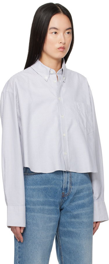 Košeľa AMI Cotton Cropped Oversized Striped Button-Down Shirt Modrá | USH123.CO0087, 1