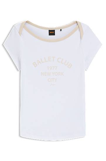 Tričko BOSS Stretch-cotton slim-fit T-shirt with Ballet Club slogan Biela | 50553467, 0