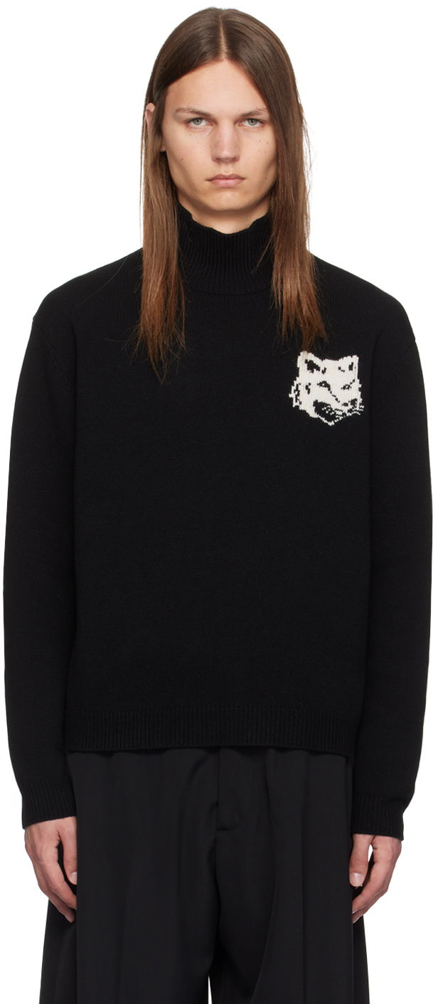 Sveter MAISON KITSUNÉ Fox Head Intarsia Turtleneck Sweater Čierna | NM00807KM0329, 0