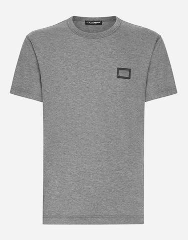Tričko Dolce & Gabbana Cotton T-shirt With Branded Tag Šedá | G8PT1TG7F2IS8291, 0