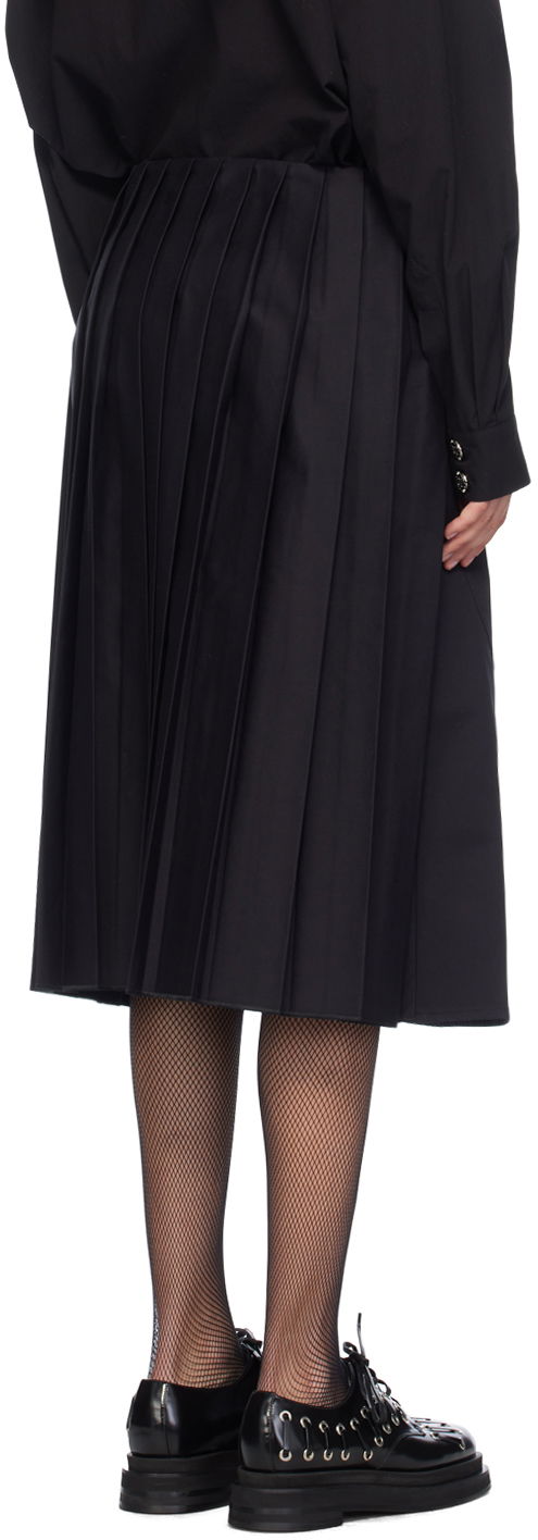 Black Midi Kilt Skirt With Belt And Pocket