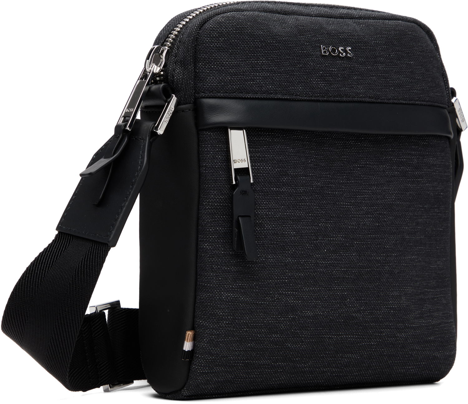 Taška cez rameno BOSS Textured Fabric Crossbody Bag with Logo Hardware Čierna | 50548022, 1