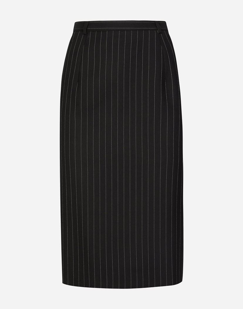 Sukňa Dolce & Gabbana Pinstripe Wool Calf-length Skirt Čierna | F4CXUTFR21XS8052_1