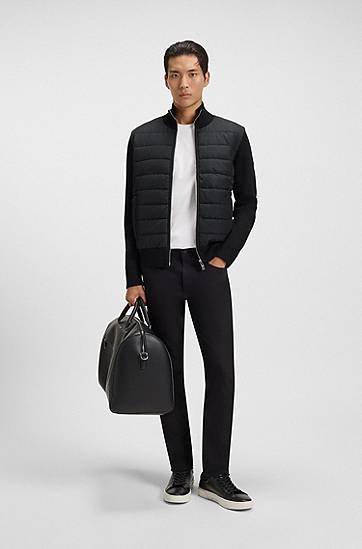 Bomber bunda BOSS Mixed-material jacket with padded front and knitted sleeves Čierna | 50549991, 1