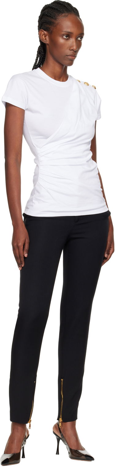 Tričko Balmain Balmain Short-Sleeved Draped Jersey T-shirt with Buttons Biela | FF0EF002GF23, 3