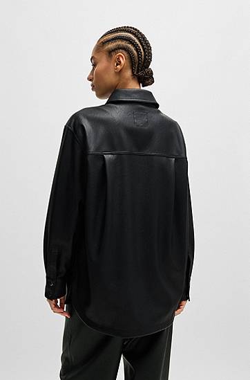 Košeľa BOSS Faux Leather Overshirt with Patch Pockets Čierna | 50528278, 1