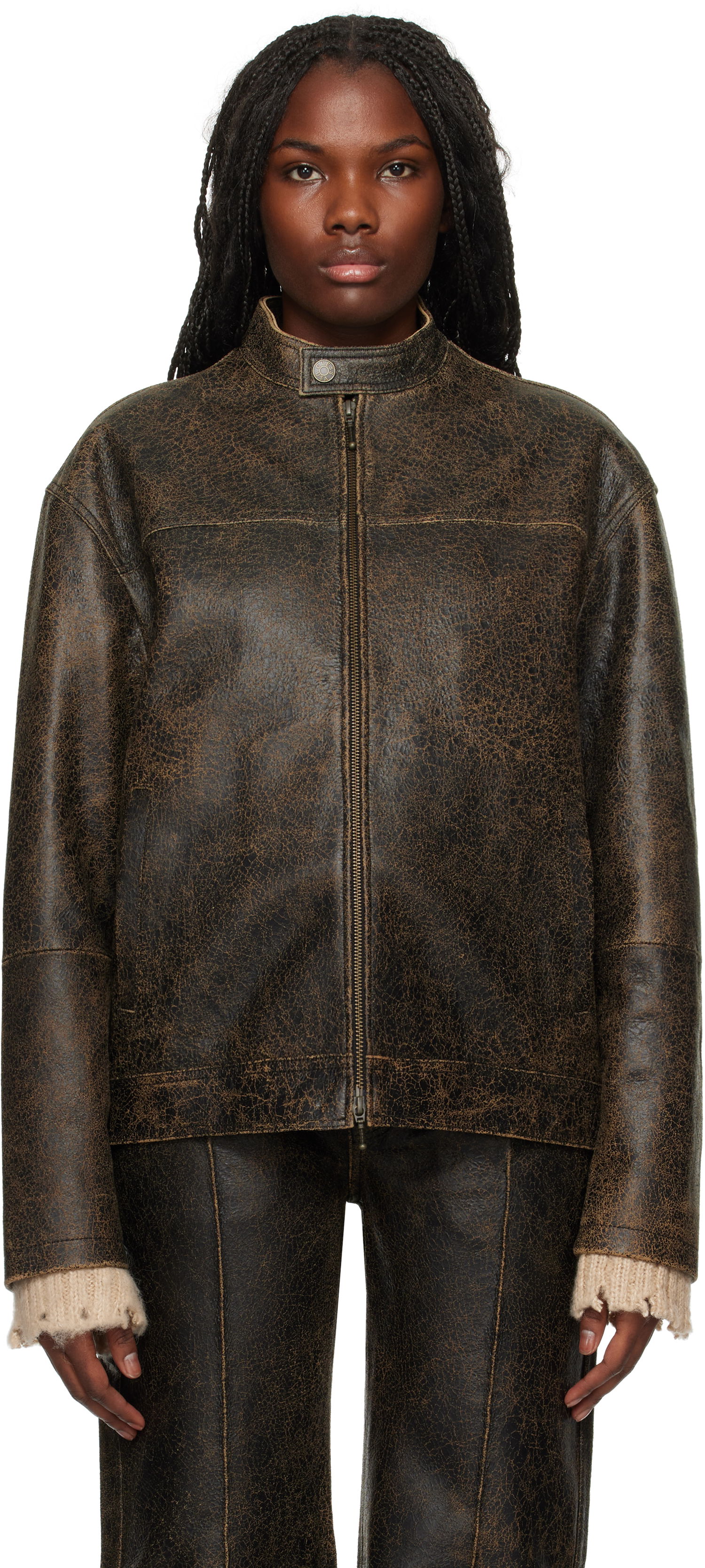 Bunda GUESS Moto Leather Jacket Hnedá | W4BN44L0R10, 0