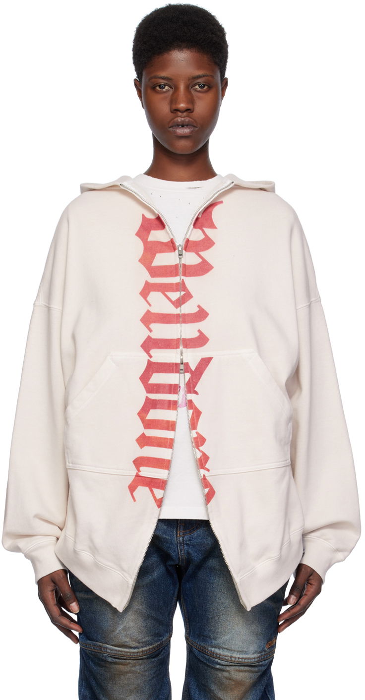 Mikina We11done We11done Printed Zip-Up Hoodie Béžová | WD-TJ0-24-812-U-WH, 0