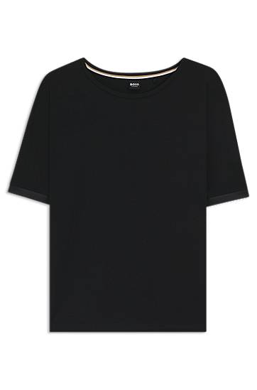 Tričko BOSS Stretch Fabric T-Shirt with Satin Inserts Čierna | 50545569