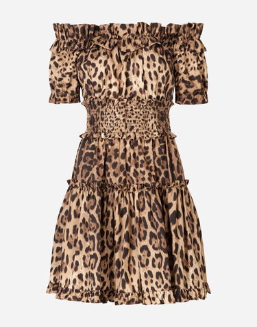 Šaty Dolce & Gabbana Short Off-the-Shoulder Ruffled Smocked Tiered Leopard-Print Poplin Dress Rôznofarebný | F6A0UTHS5E3HY13M, 0