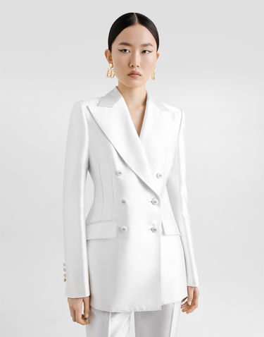 Bunda Dolce & Gabbana Dolce & Gabbana Women's Double-breasted Silk Blazer Biela | F29QFTFU108W0001, 3