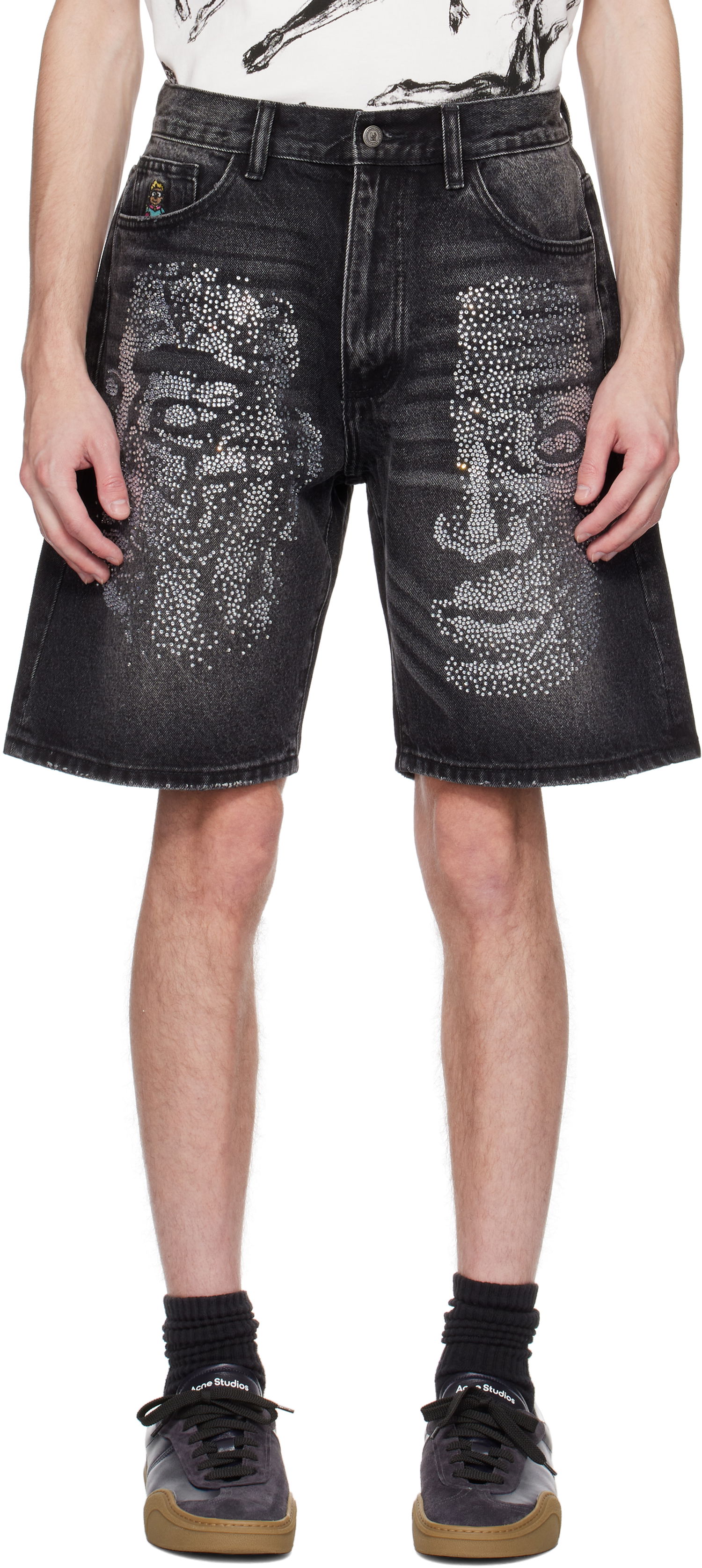Šortky KidSuper KidSuper Rhinestone Face Denim Shorts Čierna | SS25-PT-10, 0