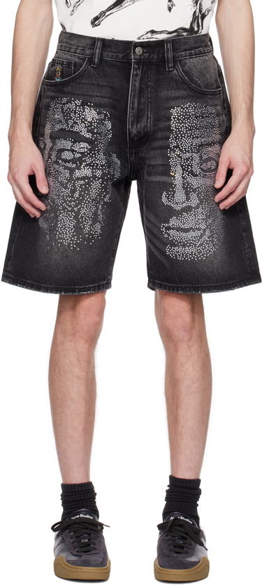 Šortky KidSuper KidSuper Rhinestone Face Denim Shorts Čierna | SS25-PT-10, 0
