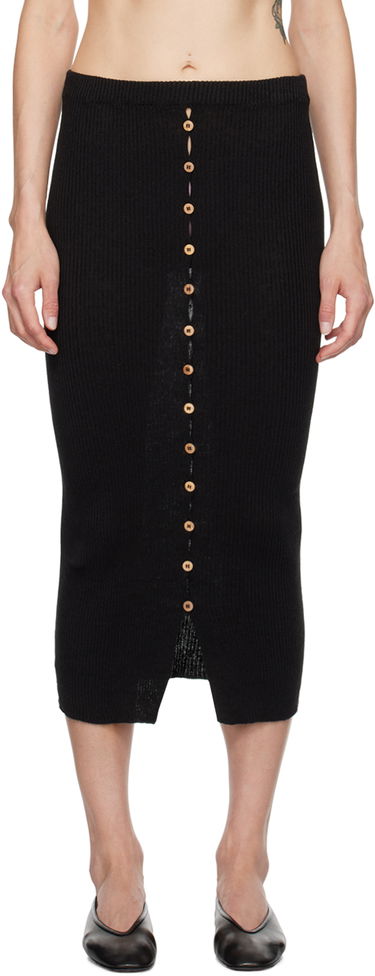 Sukňa Baserange Baserange Dande Midi Ribbed Knit Skirt with Button Closure Čierna | KNDAS-LI-AU24, 0
