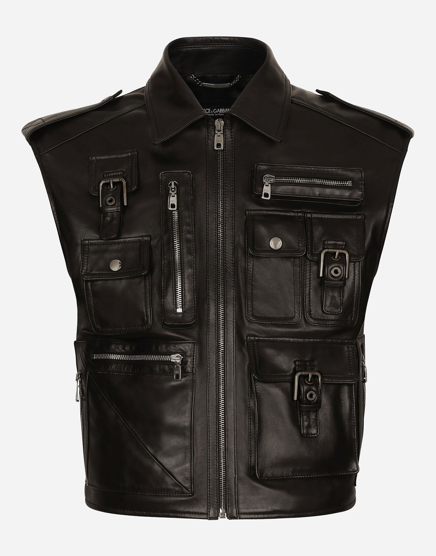Vesta Dolce & Gabbana Dolce & Gabbana Multi-Pocket Leather Vest Čierna | G9AXKLHULUZN0000, 0