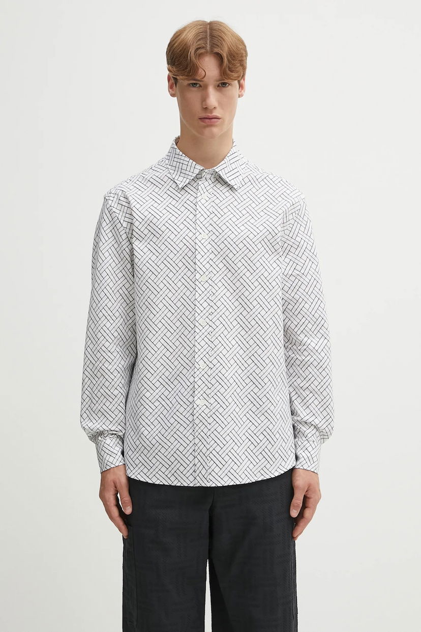 Košeľa KENZO Weave Relaxed Fit Shirt with Classic Collar Biela | FF65CH4029JD