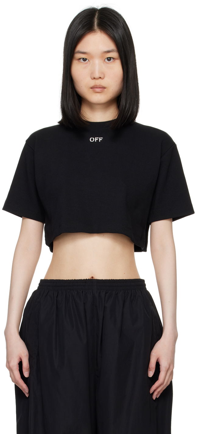 Black Off Stamp Rib Cropped T-Shirt