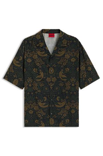 Košeľa BOSS Oversized-Fit Printed Cotton Poplin Shirt Zelené | 50545377, 0