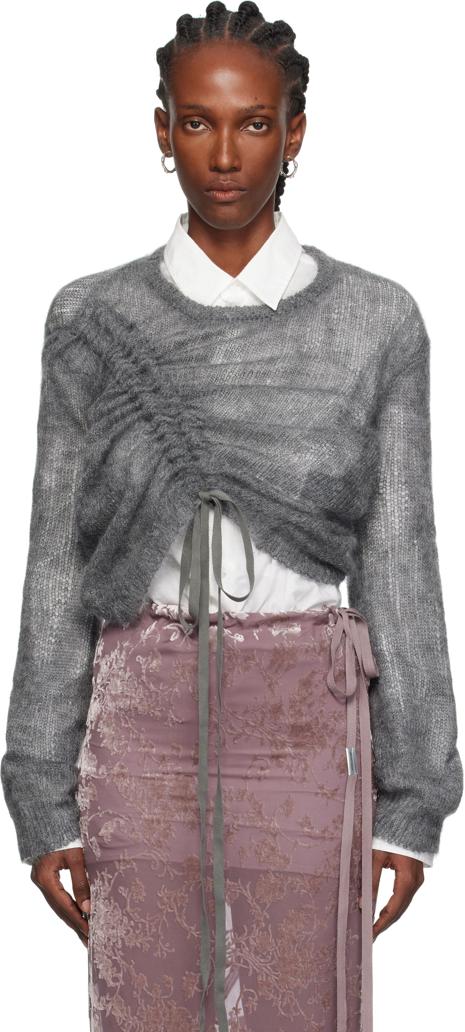 Sveter Ann Demeulemeester Ann Demeulemeester Zinaida Drawstring Sweater Šedá | 2520-W-KN35-KN069-088, 0