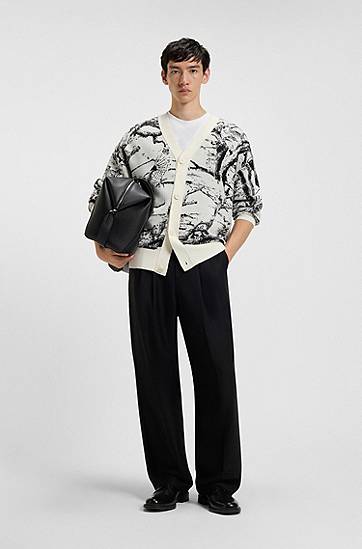 Sveter BOSS Oversized-fit Cardigan with Birch Tree and Owl Jacquard Pattern Rôznofarebný | 50546872, 1