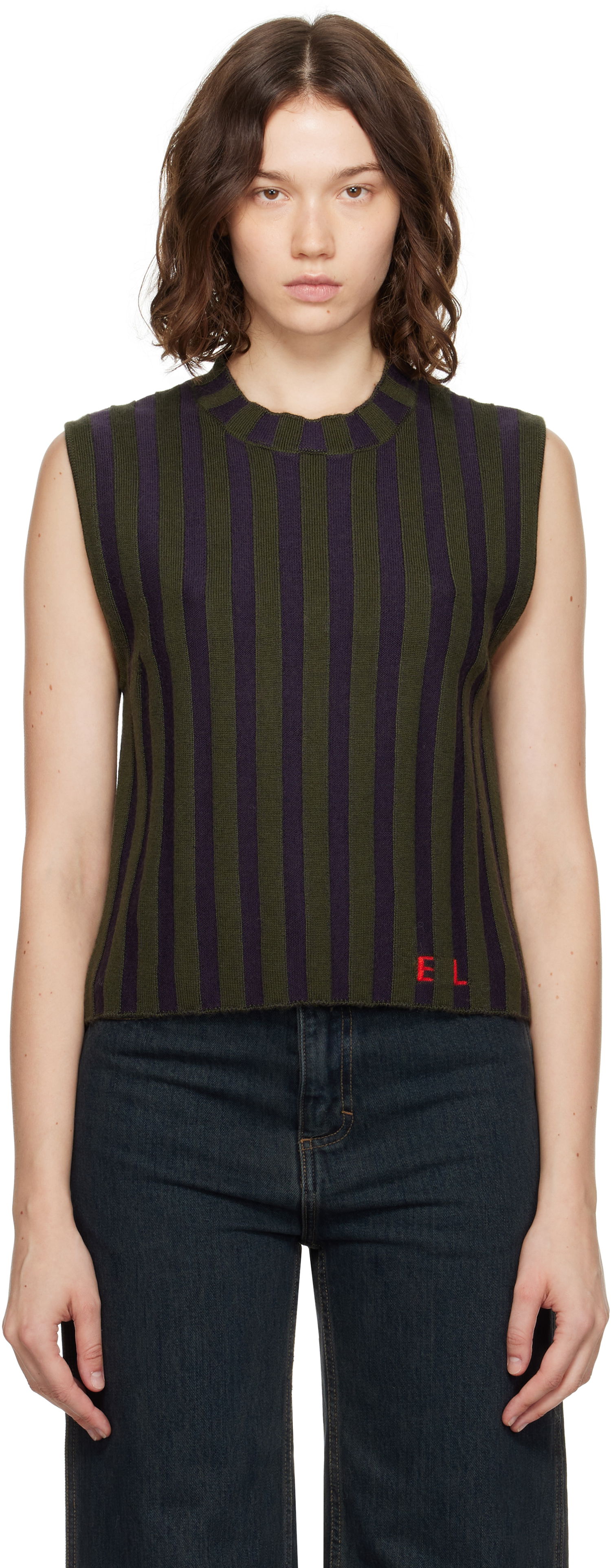 Tielko Eckhaus Latta Eckhaus Latta Striped Sleeveless Top Zelené | 8025-EL-PF25-M -, 0