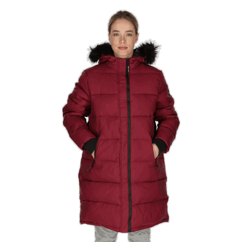 Prešívaná bunda Champion Elena Long Hooded Puffer Jacket with Faux Fur Vínová | CHA213F501-5U
