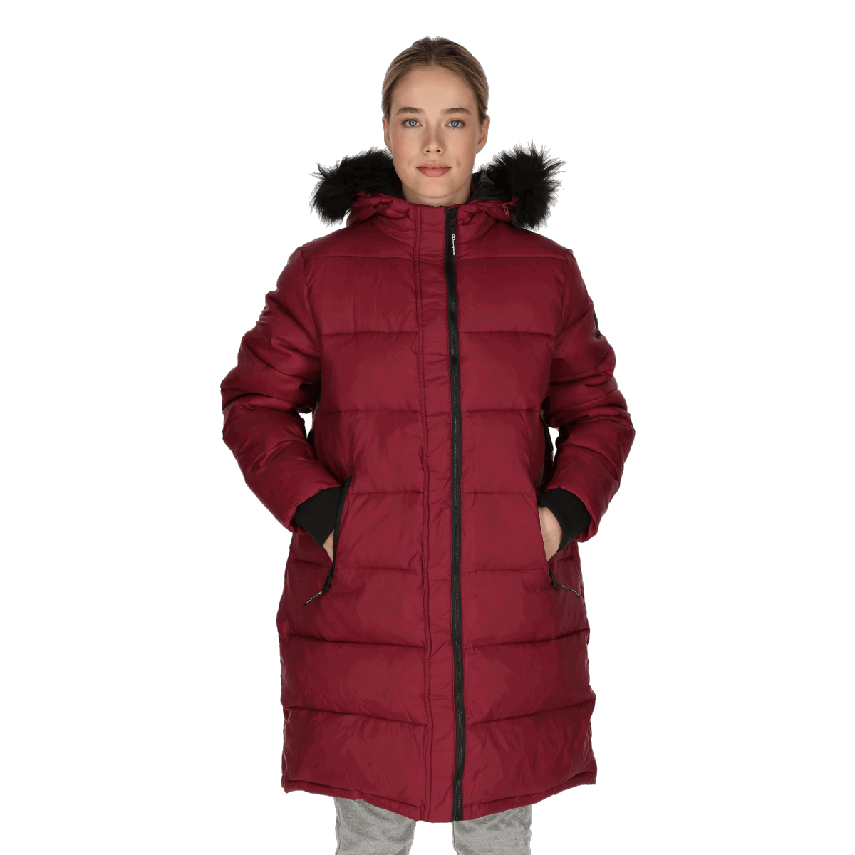 Prešívaná bunda Champion Elena Long Hooded Puffer Jacket with Faux Fur Vínová | CHA213F501-5U, 0