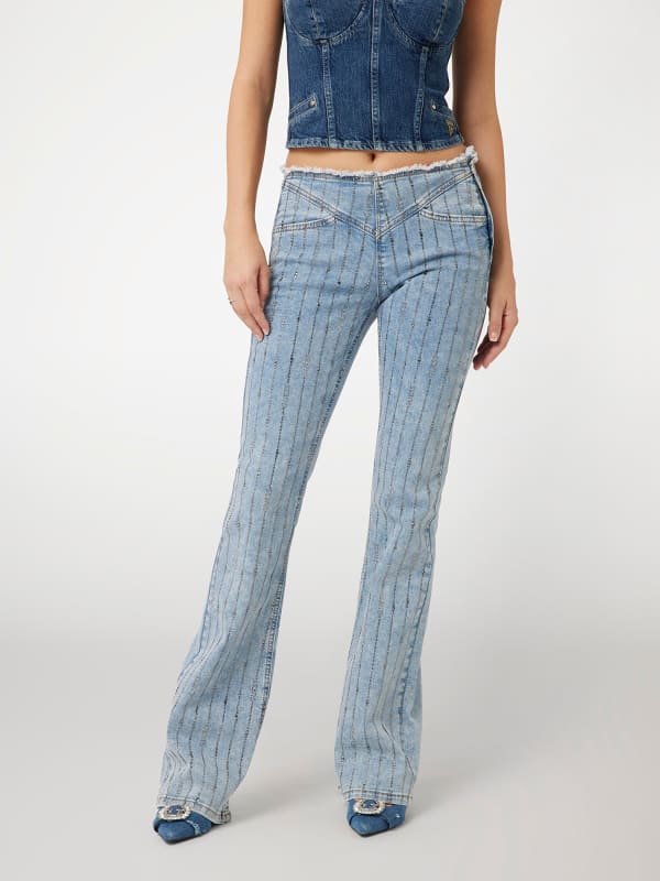 Low Rise Striped Flare Denim Pants