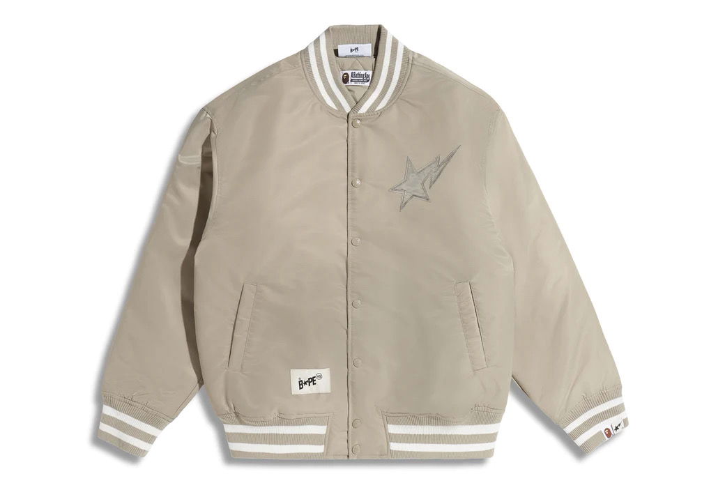 Bunda BAPE BAPE x Highsnobiety Nylon Varsity Jacket Charcoal Béžová | 1J73-141-903, 0