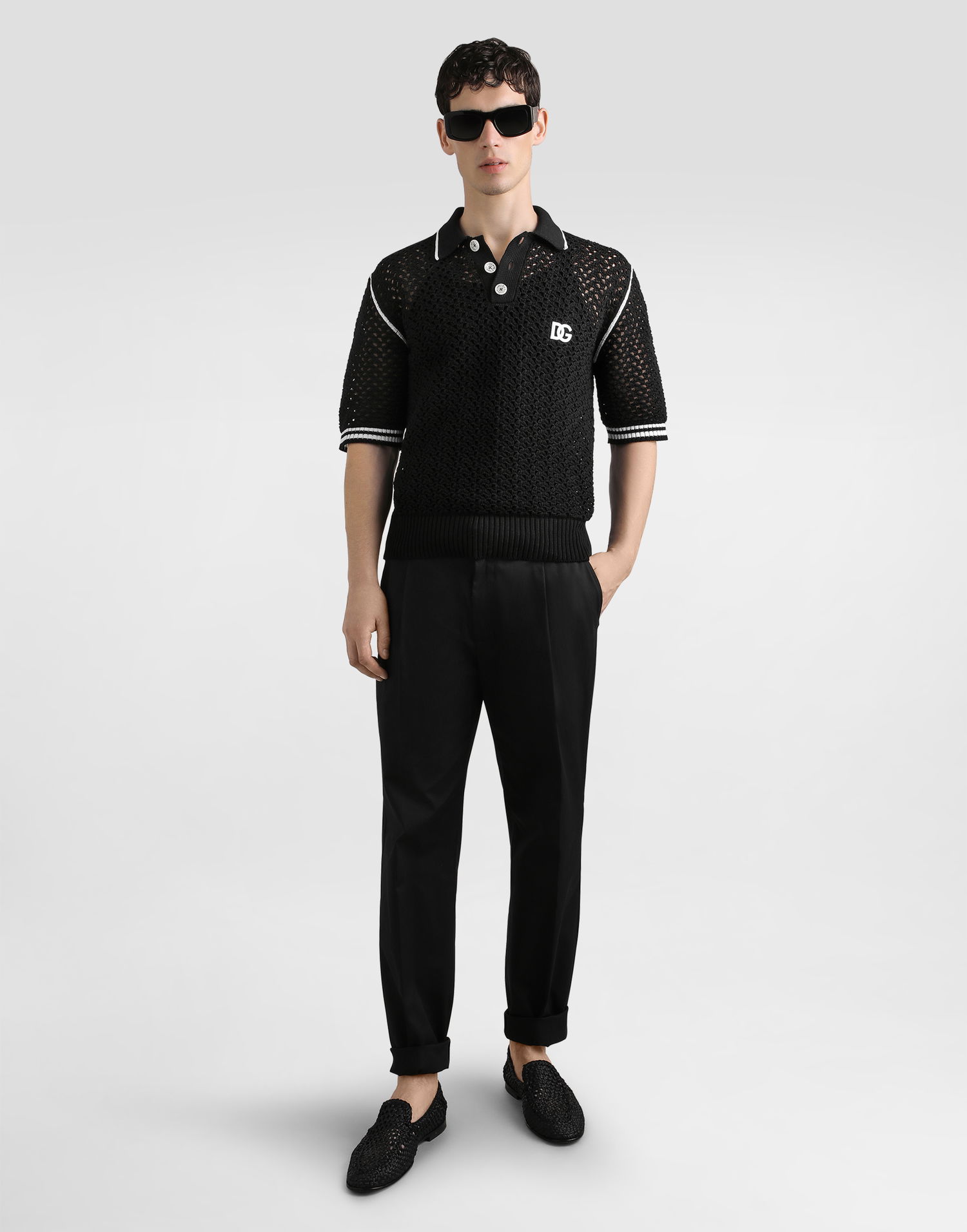 Polo tričko Dolce & Gabbana Dolce & Gabbana Crochet Effect Polo Shirt Čierna | GXZ94ZJBCHEN0004, 1