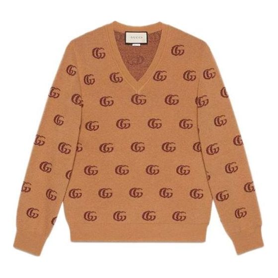 Sveter Gucci Double G Jacquard Wool V-Neck Sweater Hnedá | 645292-XKBPF-8011, 0